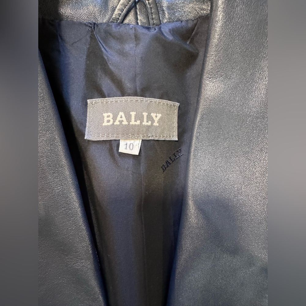 Bally Soft Leather Coat Dark Blue Jacket Vintage Made in Italy Size 10 Womens - Picture 11 of 15